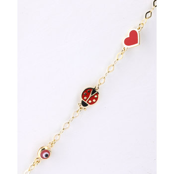 Gold plated Silver Bracelet with Evil Eye, Ladybug and Heart by Ino&Ibo