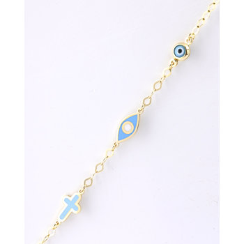 Gold plated Silver Bracelet with Evil Eye and Cross by Ino&Ibo