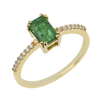 18ct Gold Solitaire Engagement Ring with Emerald and Diamonds by FaCaD’oro (No 53)