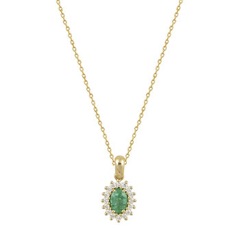 18ct Gold Necklace with Diamond and Emerald by Savvidis