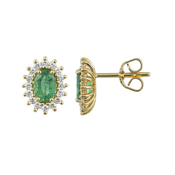18ct Gold Earrings with Diamonds and Emerald by Savvidis