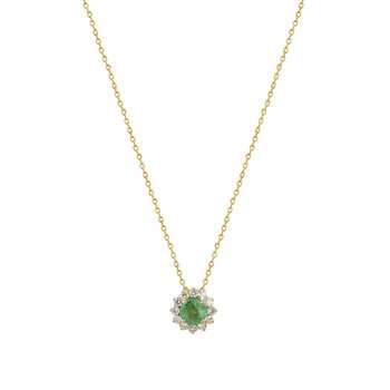 18ct Gold Necklace with Diamonds and Emerald by SAVVIDIS