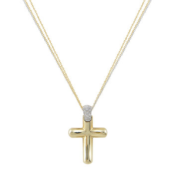 14ct Gold Cross with Zircons and double chain by SAVVIDIS