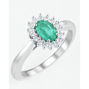 18ct Gold Solitaire Engagement Ring with Emerald and Diamonds by SAVVIDIS (No 55)