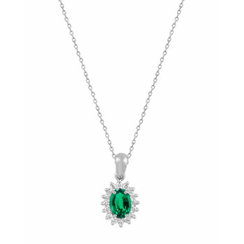 18ct White Gold Necklace with Emerald and Diamonds by SAVVIDIS