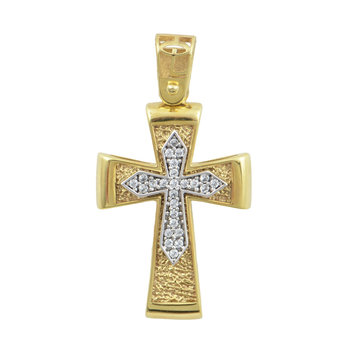 Βαπτιστικός σταυρός SAVVIDIS από χρυσό και λευκόχρυσο 14Κ με ζιργκόν