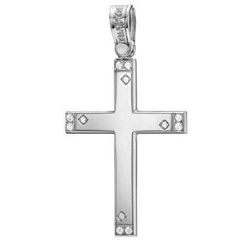 14ct White Gold Cross with Zircons by TRIANTOS
