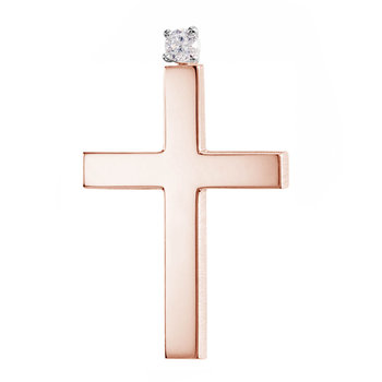 Βαπτιστικός σταυρός TRIANTOS από ροζ χρυσό 14Κ με ζιργκόν