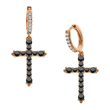 BREEZE Sterling Silver Earrings with Cross and Zircons