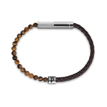 POLICE Twine Stainless Steel and Leather Bracelet with Tiger's Eye