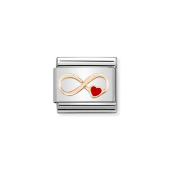 NOMINATION Link INFINITE RED HEART made of Stainless Steel and 9ct Rose Gold with Enamel