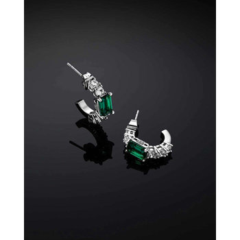 CHIARA FERRAGNI Emerald Rhodium Plated Hoop Earrings with Zircons