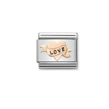 NOMINATION Link Love Heart made of Stainless Steel with 9ct Rose Gold