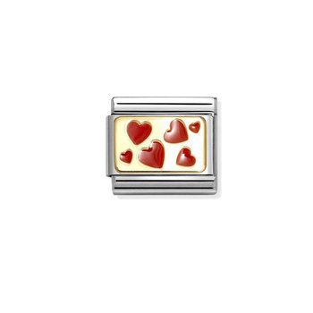 Σύνδεσμος (Link) NOMINATION Hearts Plate από ανοξείδωτο ατσάλι με χρυσό 18Κ και σμάλτο