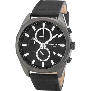 3GUYS Chronograph Black Leather Strap