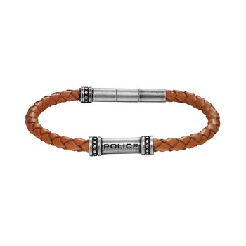 POLICE Barrell Stainless Steel and Leather Bracelet