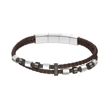 POLICE Freeway Stainless Steel and Leather Bracelet
