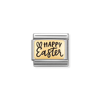 Σύνδεσμος (Link) NOMINATION 'Happy Easter' από ανοξείδωτο ατσάλι και χρυσό 18K