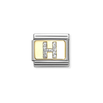 Σύνδεσμος (Link) NOMINATION 'H' από ανοξείδωτο ατσάλι και χρυσό 18K με glitter
