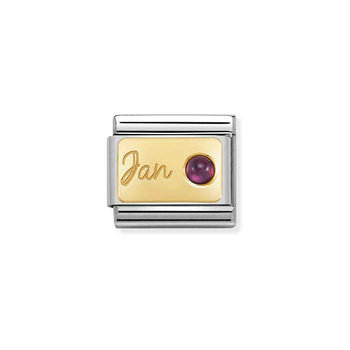 NOMINATION Link 'January' made of Stainless Steel and 18ct Gold with Garnet