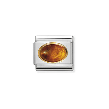 NOMINATION Link made of Stainless Steel and 18ct Gold with Amber
