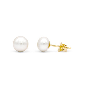 SAVVIDIS Earrings 14ct Gold with 6.5 - 7.0 mm Fresh Water Button Pearls