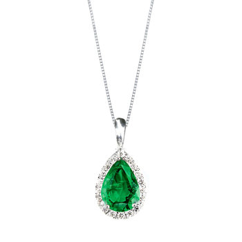 18ct White Gold Necklace by SAVVIDIS with Emerald and Diamonds