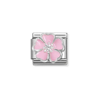 NOMINATION Link 'Pink Flower' made of Stainless Steel and Sterling Silver with Zircons