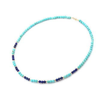 14ct Gold Necklace with Turquoise and Lapis Lazuli 4.0 mm by SAVVIDIS