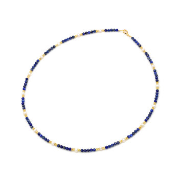 14ct Gold Necklace with Lapis Lazuli, Salomite and Pearls by SAVVIDIS