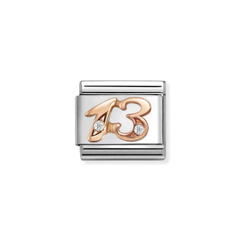 Link NOMINATION Numbers '13' made of Stainless Steel and 9ct Rose Gold with Zircons