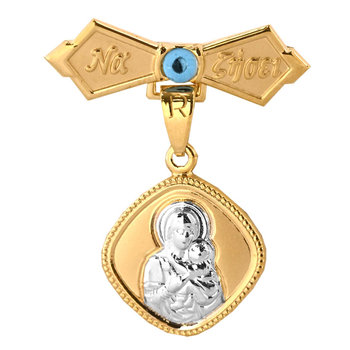 9ct Gold and White Gold Pin with Evil Eye, Wish and Virgin Mary by Ino&Ibo