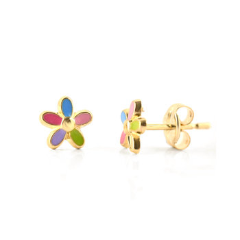 9ct Gold Earrings in Flower shape with Enamel by Ino&Ibo