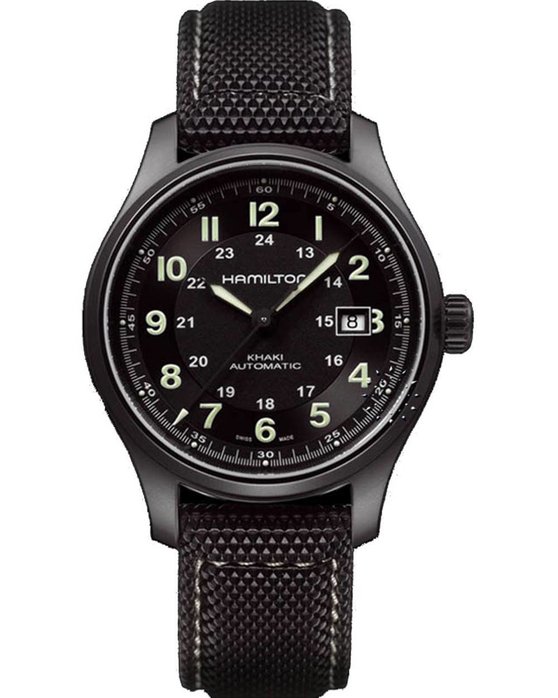 HAMILTON KHAKI TITANIUM Field Automatic Black Canvas Strap kosmima.gr