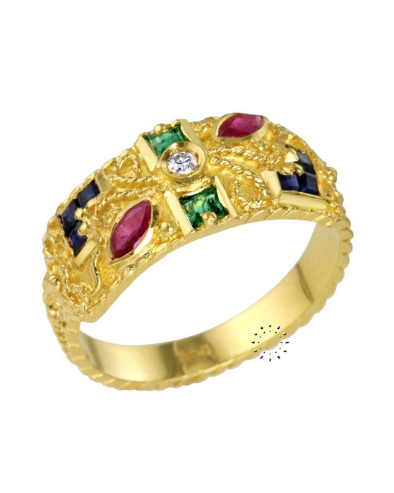 Δαχτυλίδι 18Κ Χρυσό με Διαμάντι και Πολύτιμους λίθους (EUR No 57 - US No 8)