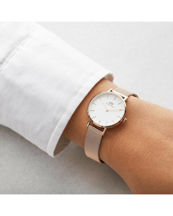 DANIEL WELLINGTON Petite Melrose Rose Gold Mesh Metallic Bracelet 32mm