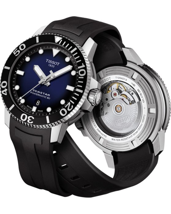 TISSOT T-Sport Seastar 1000 Powermatic 80 Black Rubber Strap