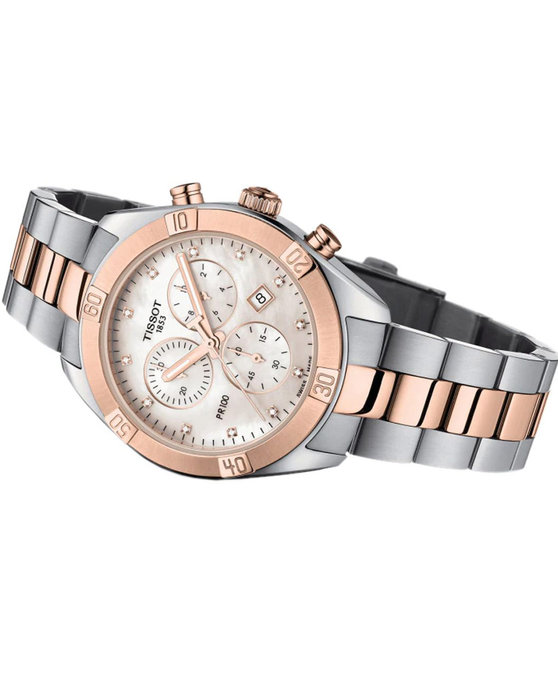 TISSOT T-Classic PR 100 Sport Chic Diamonds Chronograph Two Tone Stainless Steel Bracelet