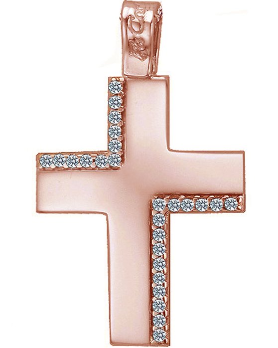 Βαπτιστικός σταυρός 14Κ Ροζ Χρυσό με Ζιργκόν της FaCaDoro