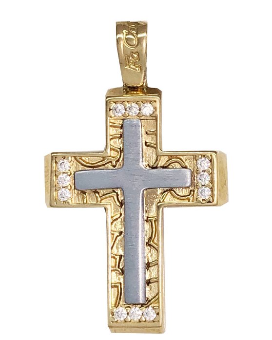 Βαπτιστικός σταυρός 14Κ Χρυσό και Λευκόχρυσο με ζιργκόν της FaCaDoro