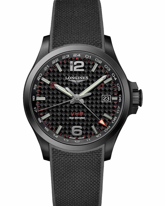 LONGINES Conquest V.H.P GMT Black Rubber Strap kosmima.gr