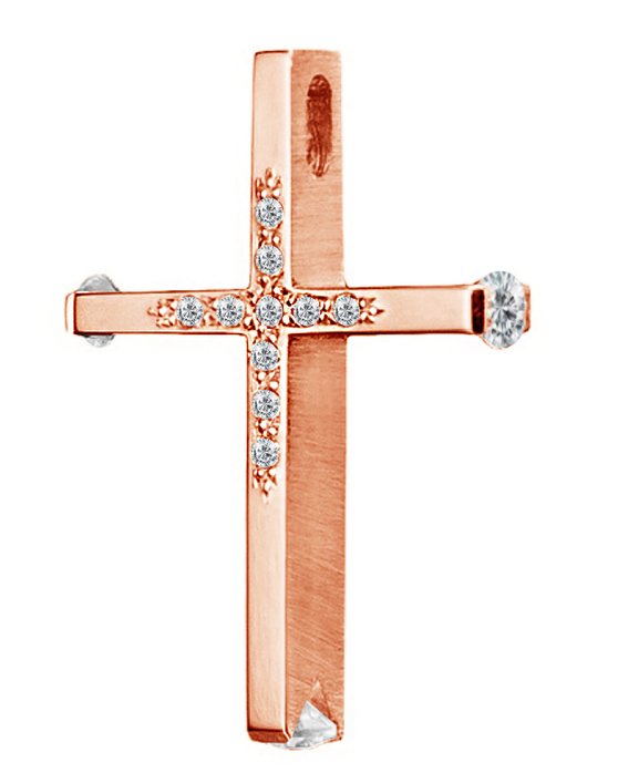 Βαπτιστικός σταυρός 14Κ Ροζ Χρυσό με Ζιργκόν TRIANTOS