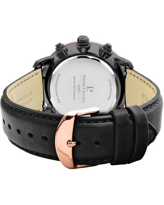 PIERRE LANNIER Impulsion Chronograph Black Leather Strap