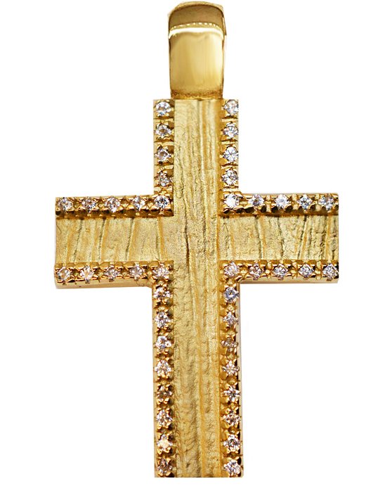Βαπτιστικός σταυρός διπλής όψης SAVVIDIS από χρυσό 14Κ με ζιργκόν