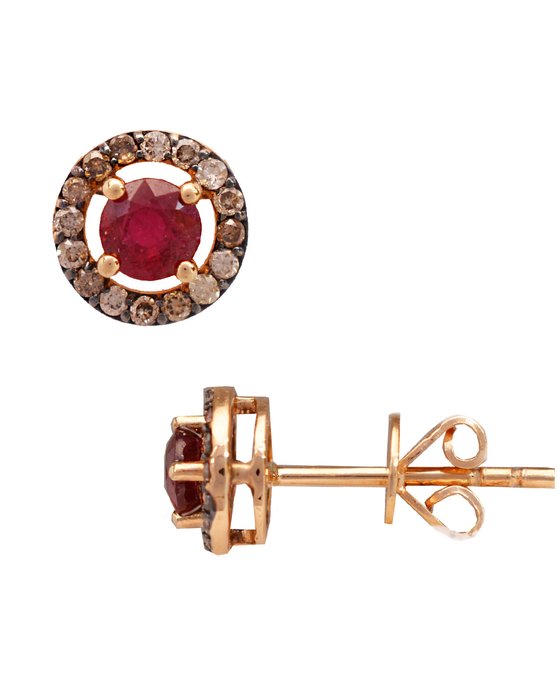Σκουλαρίκια SAVVIDIS από ροζ χρυσό 18Κ με διαμάντια και ρουμπίνια