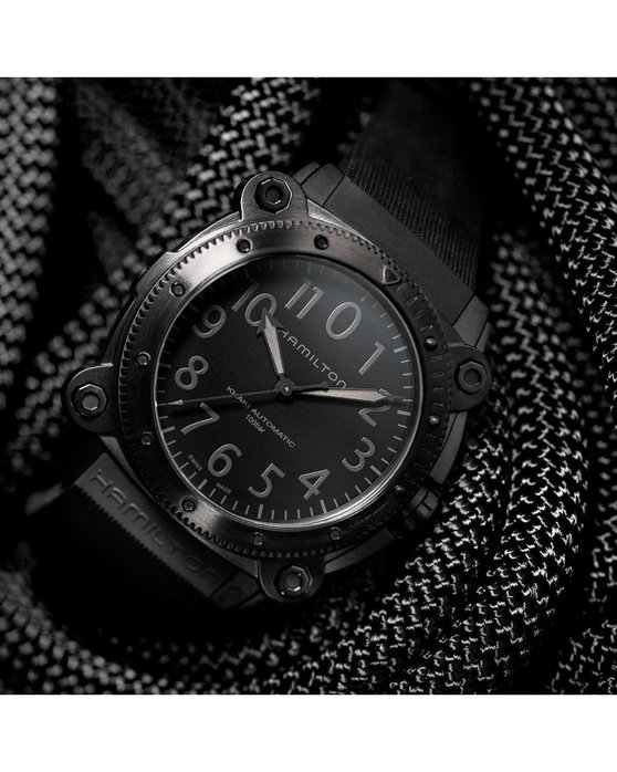 HAMILTON Khaki Navy BeLOWZERO Automatic Titanium Black Silicone Strap