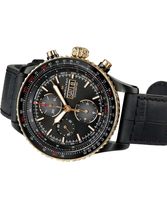 HAMILTON Khaki Aviation Converter Automatic Chronograph Black Leather Strap