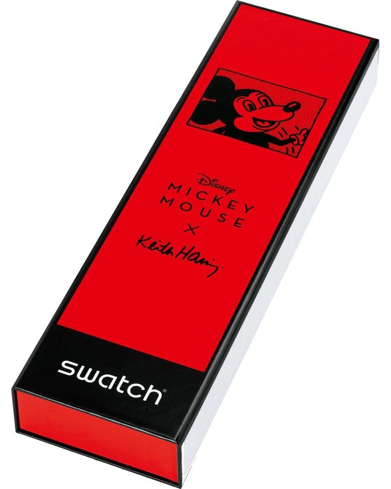 SWATCH Keith Haring Mickey Blanc sur Noir Black Silicone Strap