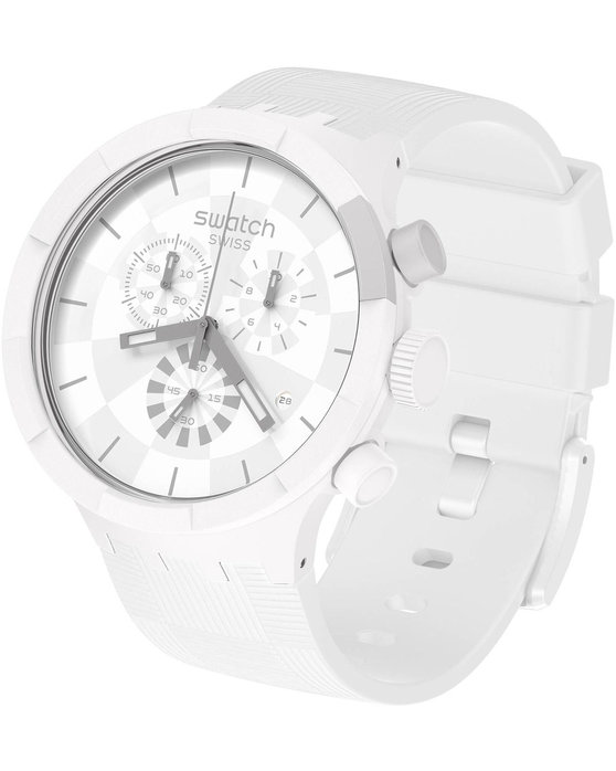 SWATCH Big Bold Chequered White Chronograph White Silicone Strap