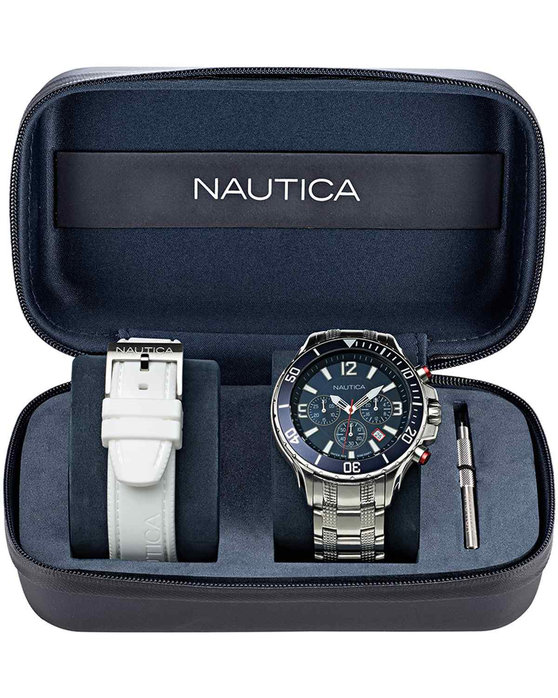 NAUTICA NST Chronograph Silver Stainless Steel Bracelet Gift Set